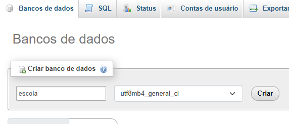 Formulário para criar banco de dados