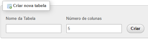 Formulário de criação de tabela
